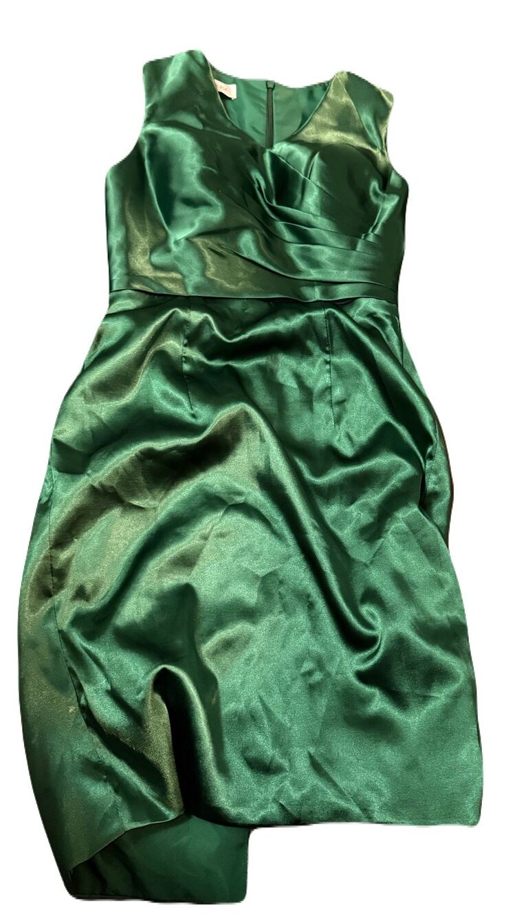 JJ’s House Emerald Green Satin Sheath Cocktail Dress  Padded Bust No Size Tag